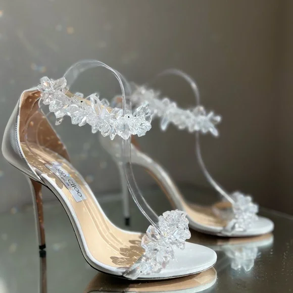 Like new Jimmy Choo White Maisel 100 Crystal Embellished Leather Sandals 41 - Picture 8 of 16